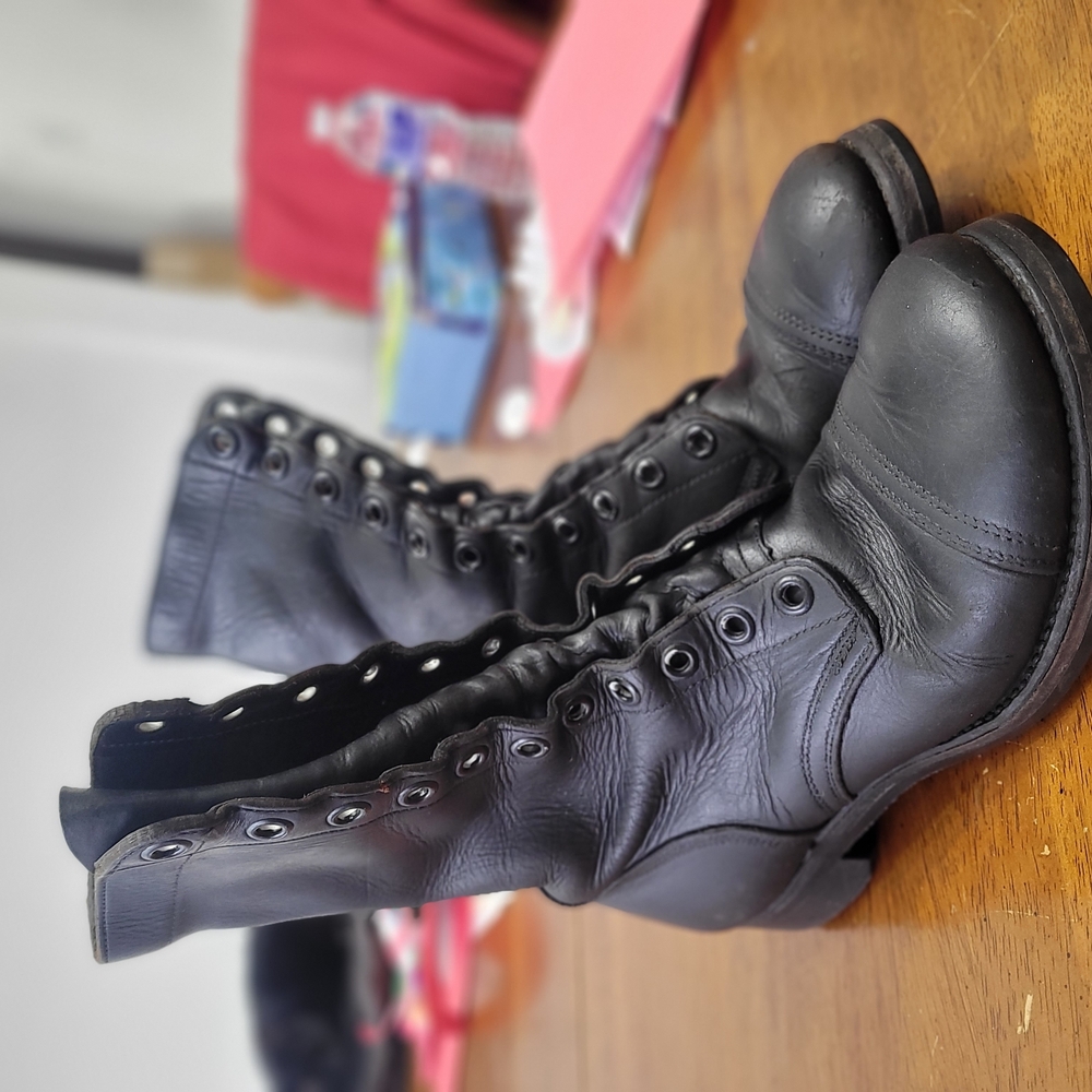 Black Leather Lace-Up Boots